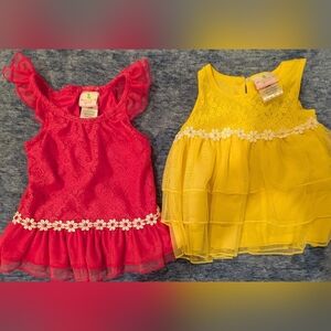 Red and Yellow Lace Dresses with Floral Trim